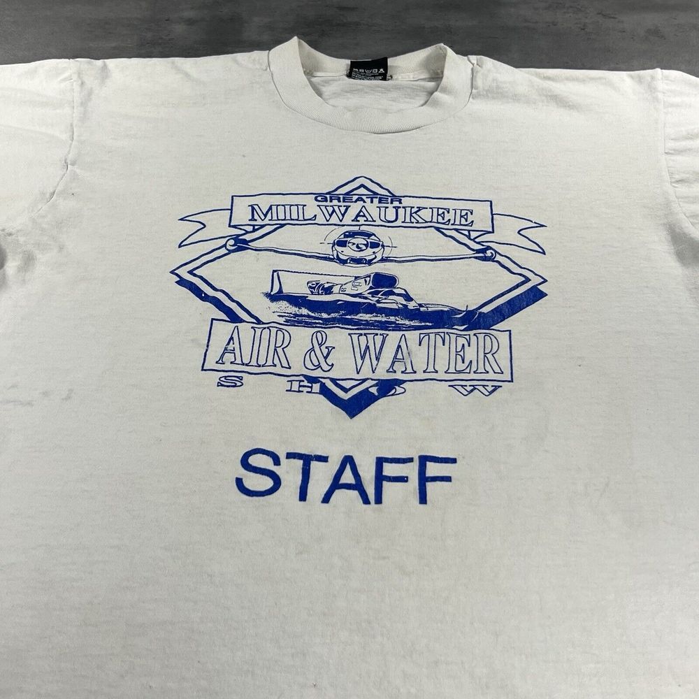 Vintage 80s Air Water Show Shirt Adult S M White Single Stitch Plane Boat Army